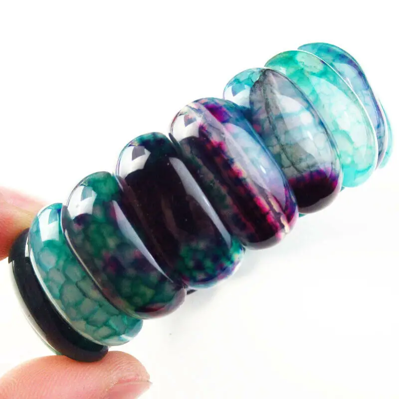 

Purple Green Onxy Dragon Veins Agates Arc-Oblong Stretchy Bracelet 7.5 Inch 25x11x8mm SL251
