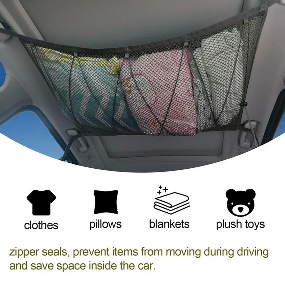 

Car Roof Net Bag Double-layer Hanging Storage Mesh Pocket Multi-functional Suspension Type Car Storage Bag Drop Shipping Hot