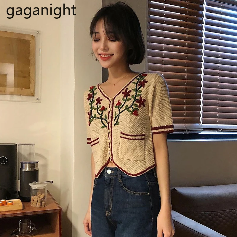 Женский однобортный Топ с цветочной вышивкой Gaganight Повседневная тонкая верхняя