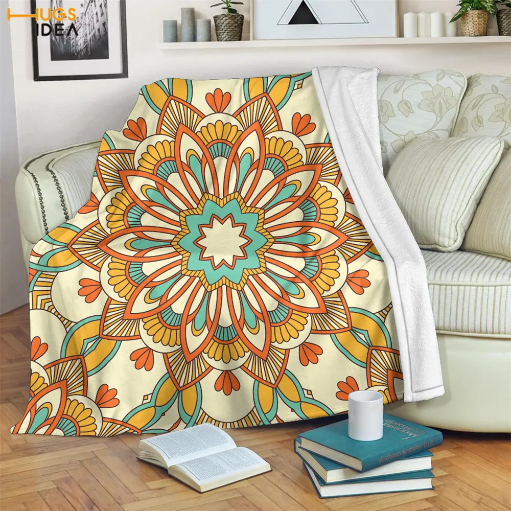 HUGSIDEA светящееся оранжевое фланелевое одеяло с принтом мандалы кораллового цвета