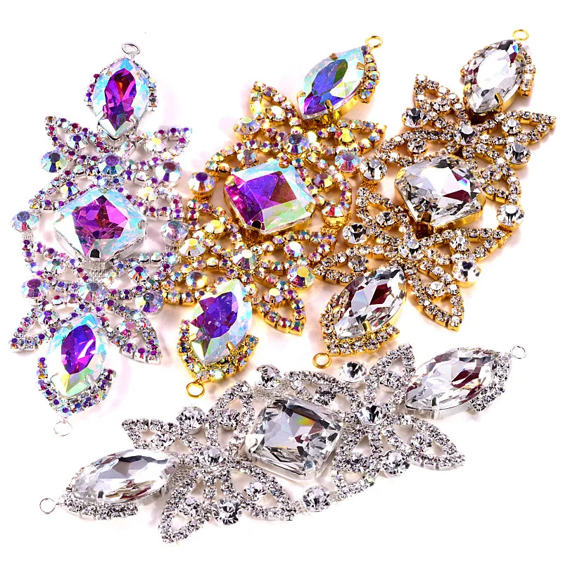 Стразы АВ для пришивания 1 шт. 15х5 см стразы с аппликацией золотого/серебристого