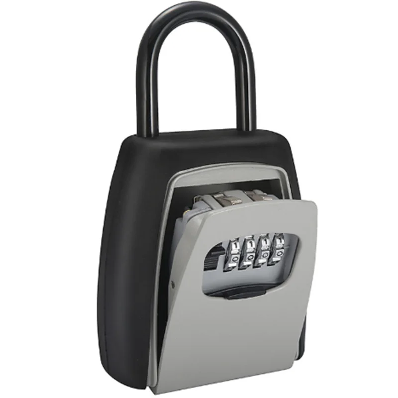 

New Password Key Box Grey Four-Digit Password Lock Padlock Type Free Installation Padlock Key Lock Box Key Storage Lock Box