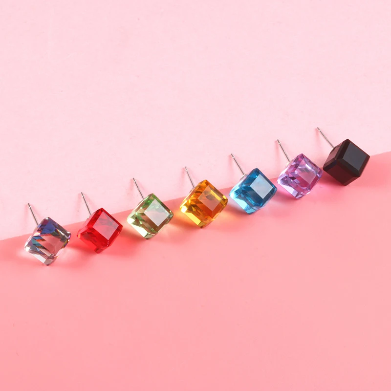 

Fashion Jewelry Minimalist Multicolor Cube Earring Stud Earrings Crystal Stone Square Diamond Women Earrings Ear Studs