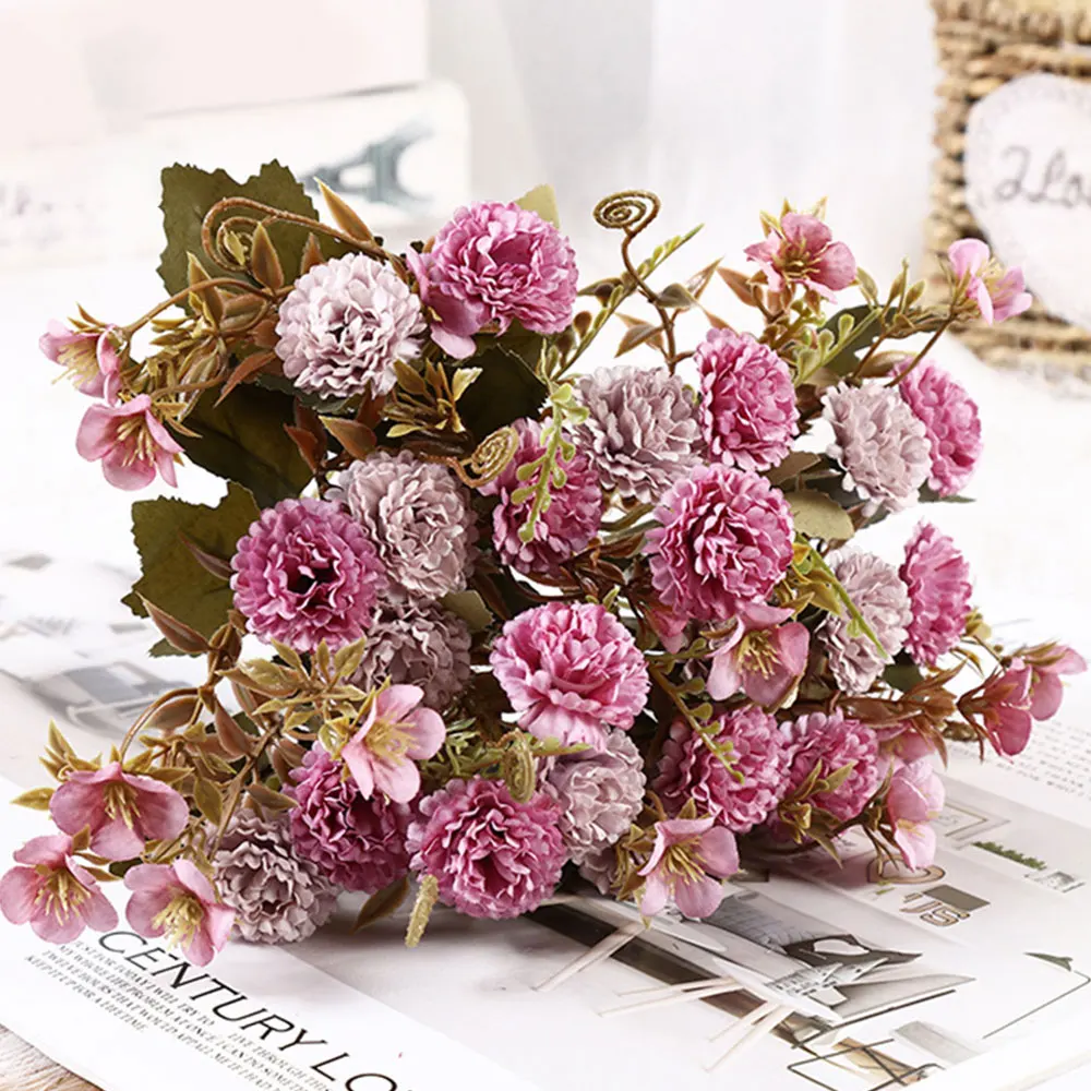 Искусственные цветы с 11 головками 1 ветка сиреневые шелковые букеты украшения