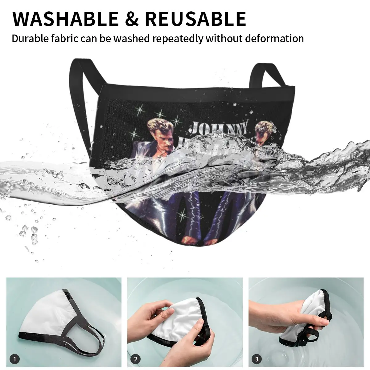 Johnny Hallyday Rock Music French Singer Reusable Face Mask Anti Haze Protection Respirator Mouth Muffle | Аксессуары для одежды