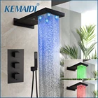 KEMAIDI Термостатический смеситель для душа, светодиодный матовый черный душ, дождевая ванна, насадка для душа Водопад, Набор смесителей для душа