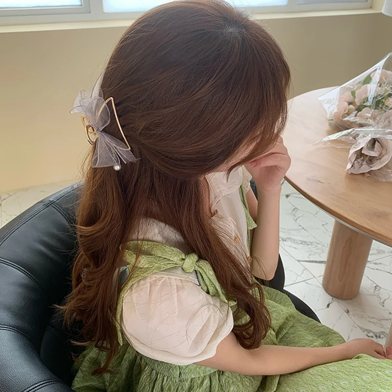 Элегантная сетчатая пряжа с бантом зажим для волос милая розетка Акула заколки