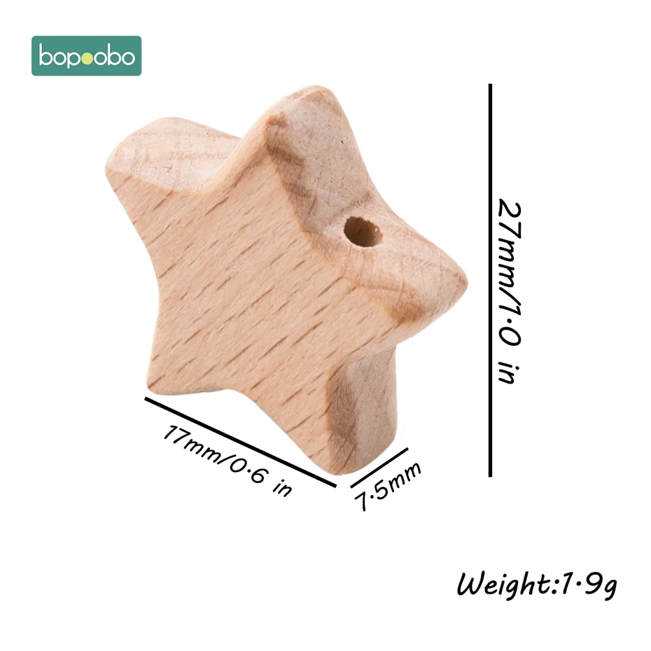 Bopoobo-Cuentas de madera de haya para dentici&oacute;n, mordedor masticable con forma de estrella, sin BPA, manualidades para beb&eacute;s, 10 unidades-2