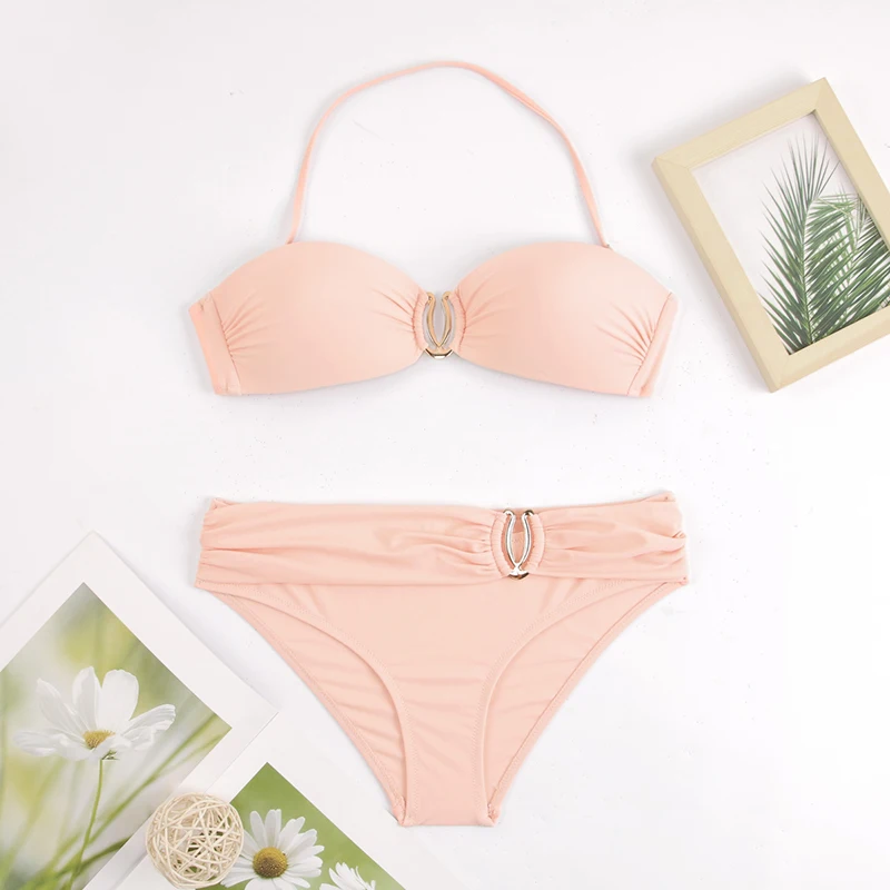 Rinabe, сексуальное бикини с пуш-ап, женский купальник-бандо, Женский комплект бикини с вырезами, однотонный бикини, желтый купальник,, купальный костюм