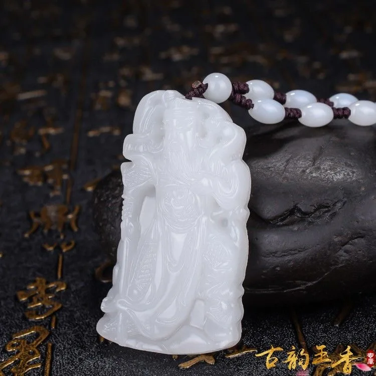 Подвеска из натурального белого нефрита Guangong ожерелье очаровательные украшения