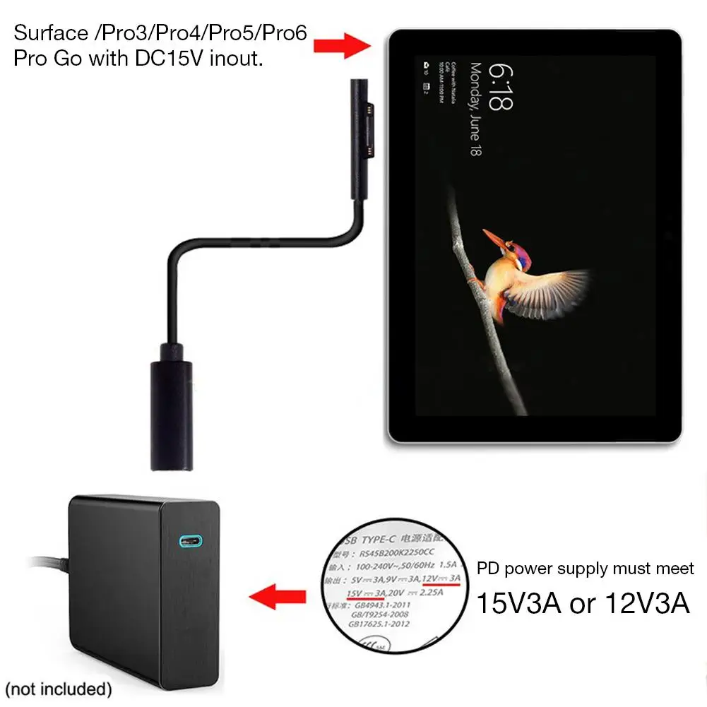 USB Type-C женский зарядный кабель PD зарядное устройство разъем постоянного тока 15 в 3