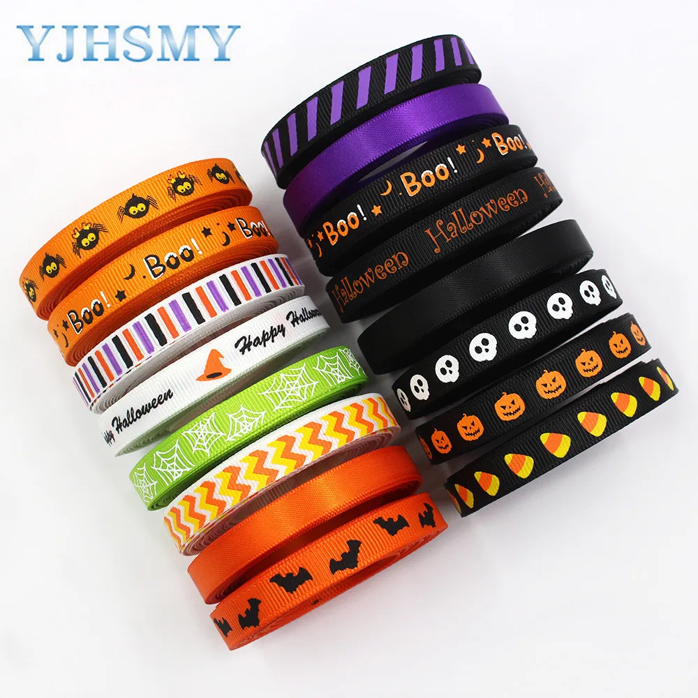 3/8'' 5yards Halloween printing Grosgrain Ribbons DIY Handmade Child Bow Wedding Decoration Gift Wrap Material |