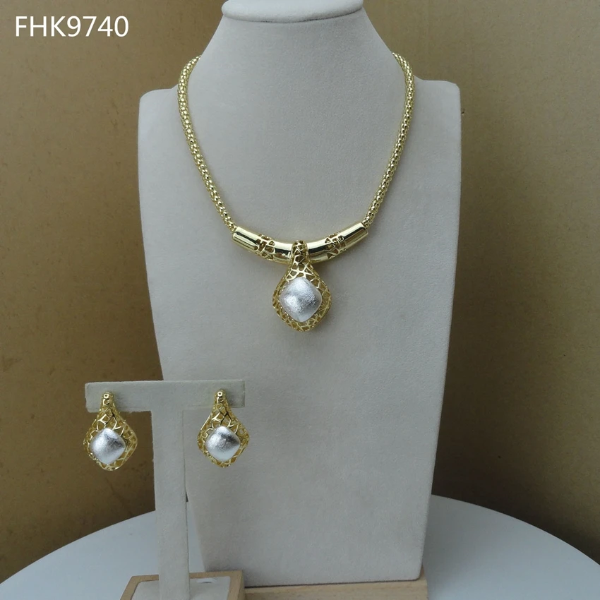 

Yuminglai FHK9740 модные ювелирные изделия цветок Дубай высокое качество двухцветное женское ожерелье и серьги Ювелирные наборы
