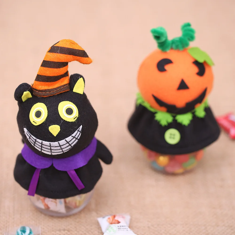 Счастливый Хэллоуин ребенок конфеты бутылки прозрачная банка Черный кот тыква