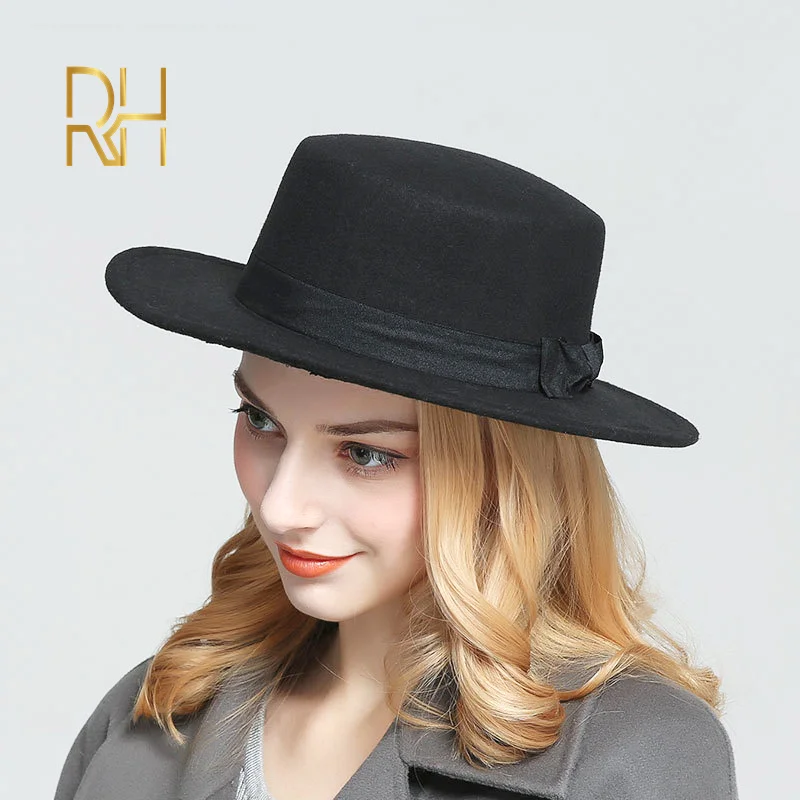 Женская однотонная фетровая шляпа с плоской подошвой имитация шерсти зимняя