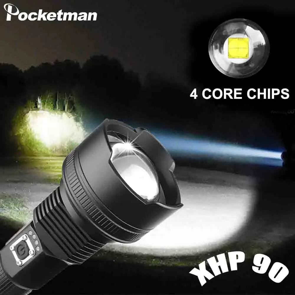 Мощный фонарик XHP90 перезаряжаемый через USB водонепроницаемый фонарь XHP70 Xlamp