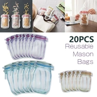 20pcs reusable mason jar bottles bags seal fresh food storage bags organizer nuts candy cookies snack ziplock bottles bags