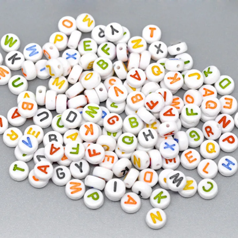 DoreenBeads At Random White Flat Round Alphabet /Letter &quotA-Z&quot Acrylic Spacer Beads DIY Gifts Making Jewelry Findings 7mm 45PCs |