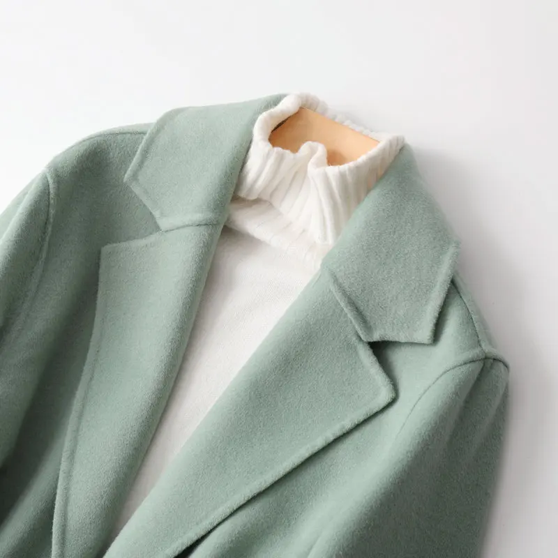 Женское шерстяное пальто 100% светло-зеленый костюм двустороннее кашемировое