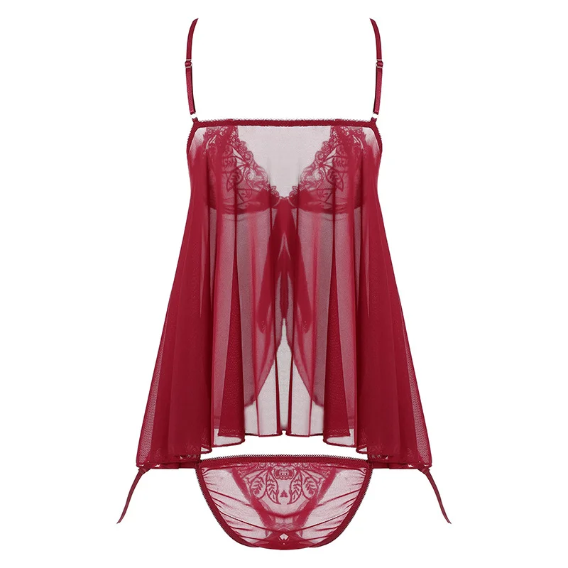 

Привлекательная привлекательная мягкая прозрачная дышащая сетчатая ночная рубашка с вышивкой и высоким разрезом