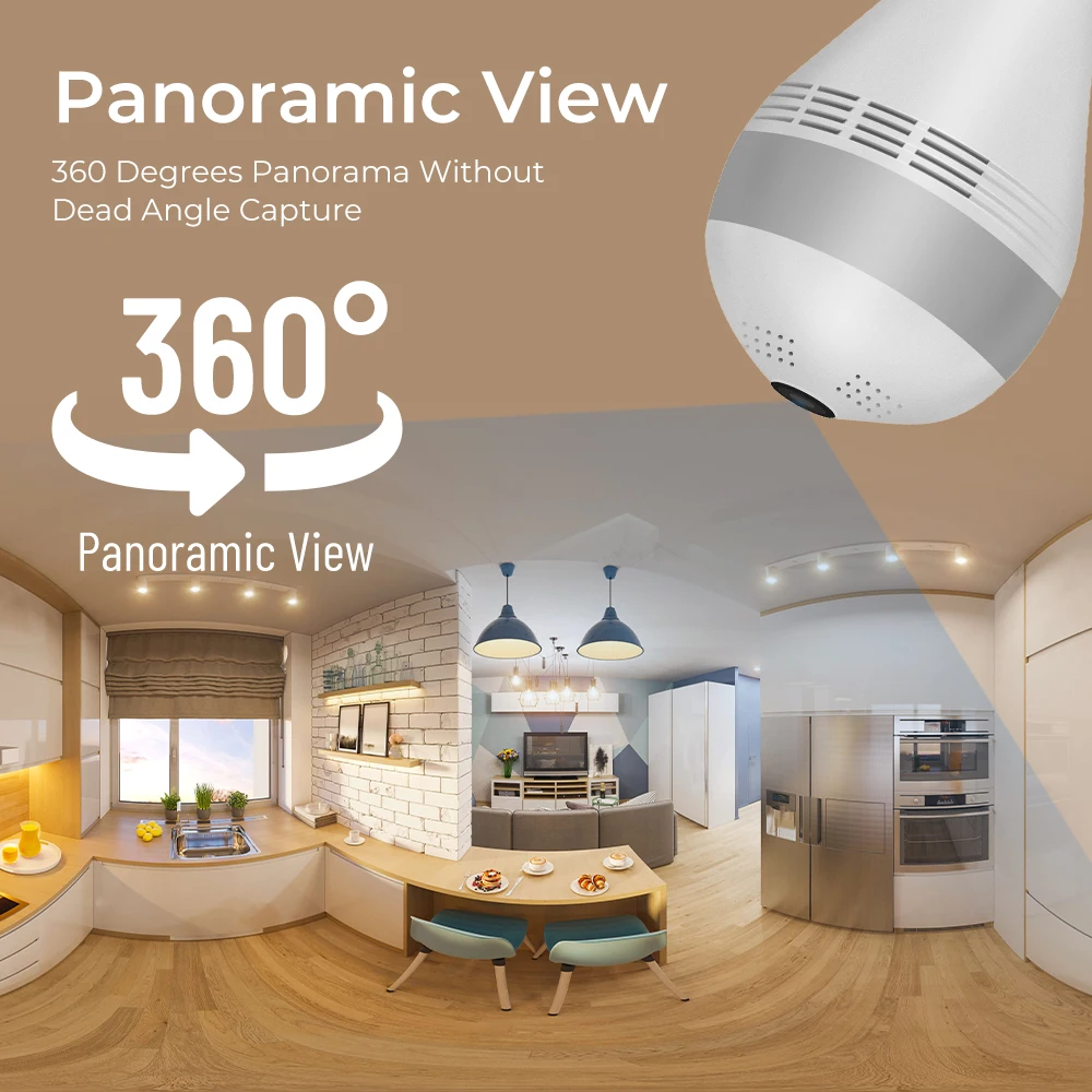 2 5MP Wireless IP Camera WiFi 360 Panorama Bulb Night Vision Home Security Video Surveillance Two-Way Audio Fisheye CCTV | Безопасность