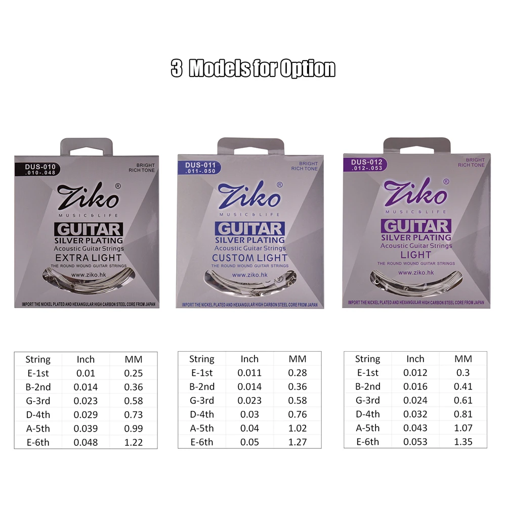 Ziko 6 шт./компл. Струны для акустической гитары с серебряным покрытием струн детали