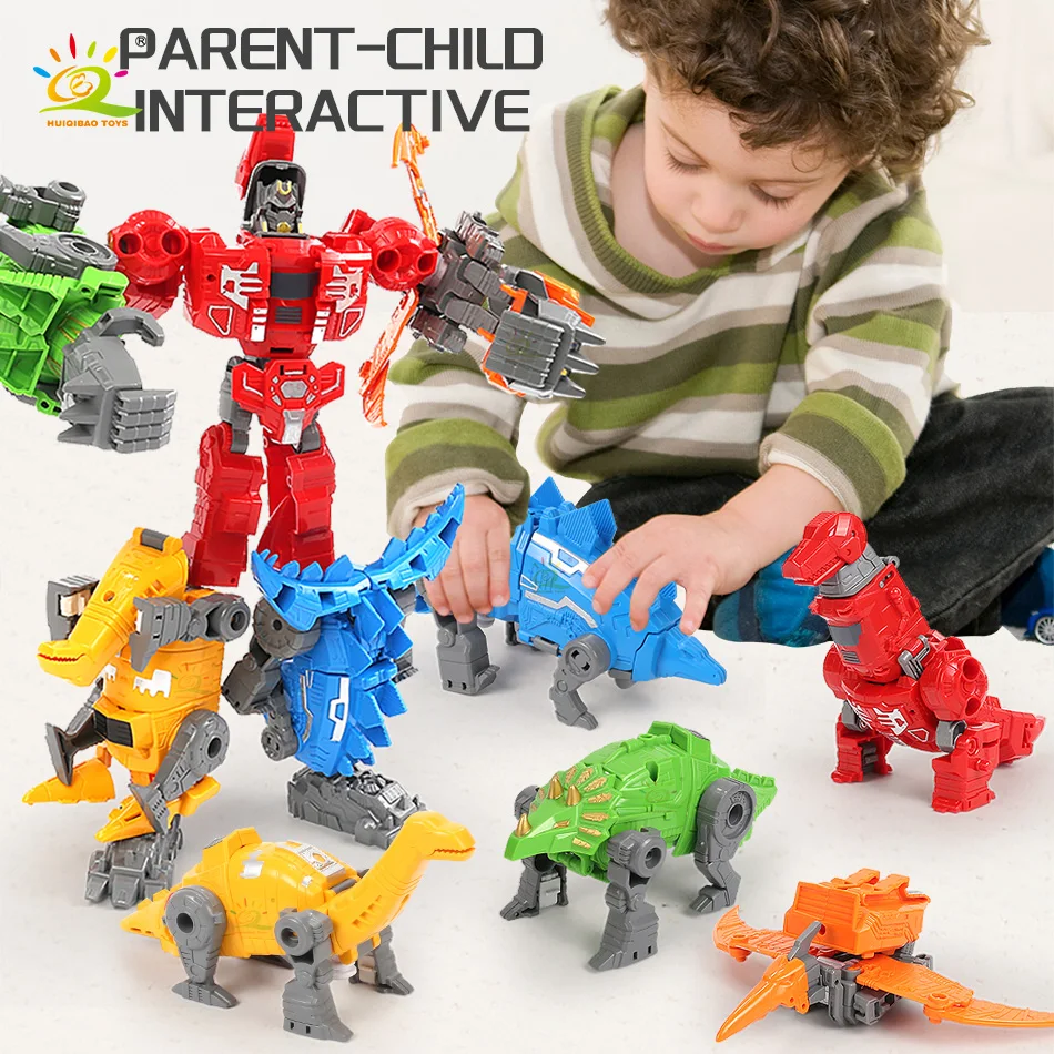 

HUIQIBAO 5в1 городской мир деформированный динозавр Робот Модель для мальчиков DIY машина для трансформации Юрского периода игрушки для детей по...