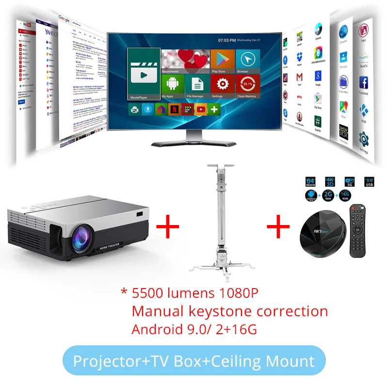 Touyinger T26L нативный 1080p светодиодный full HD проектор видео проектор 5500 люмен FHD Домашний кинотеатр HDMI(Android 9,0 wifi AC3 опционально - Цвет: T26L CM TV BOX