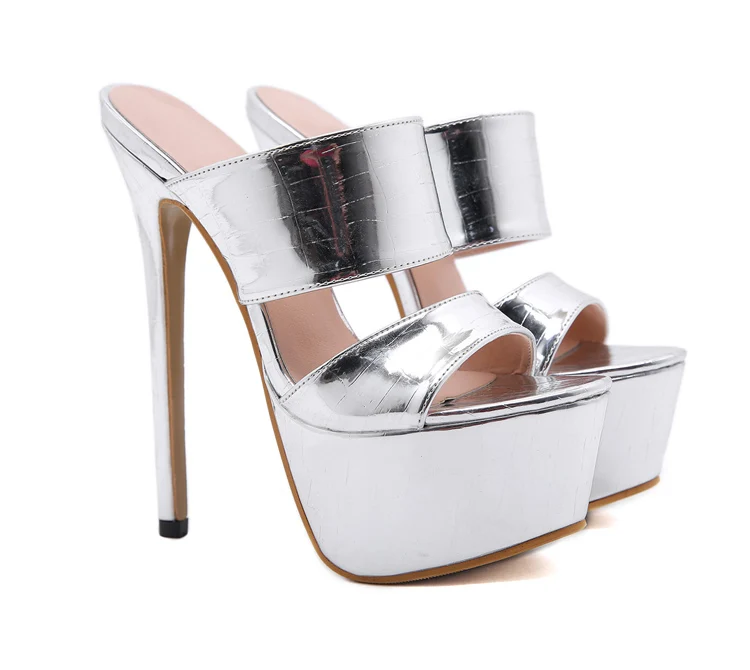 

Women Shoes Summer Peep Toe Slippers Ladies 2021 New Sexy Solid Outside PU Platform Thin Heels Classics Party Shallow