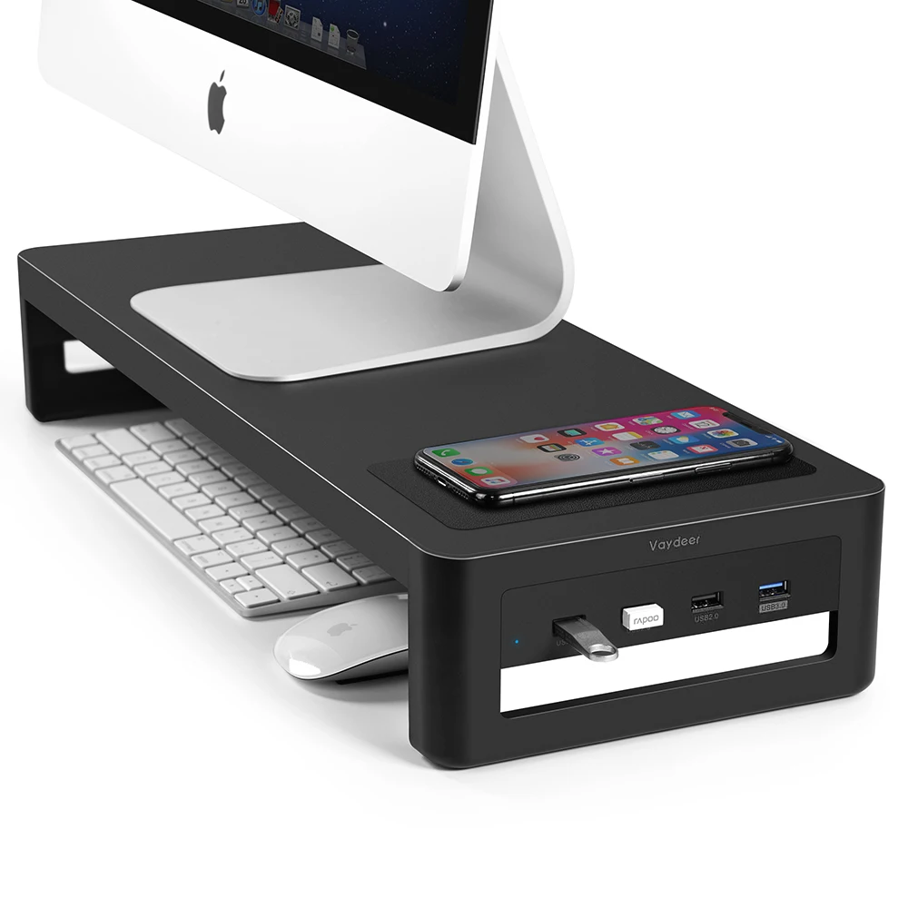 Monitor Stand Riser Laptop Holder Desk Organizer with Wireless Charging USB3.0 Hub Support Data Transfer for Computer PC Office |