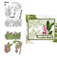 2pcslot floral banana leavesmacaw flowers clear stamp tropical jungle stamp and dies for diy scrapbooking card making 2021