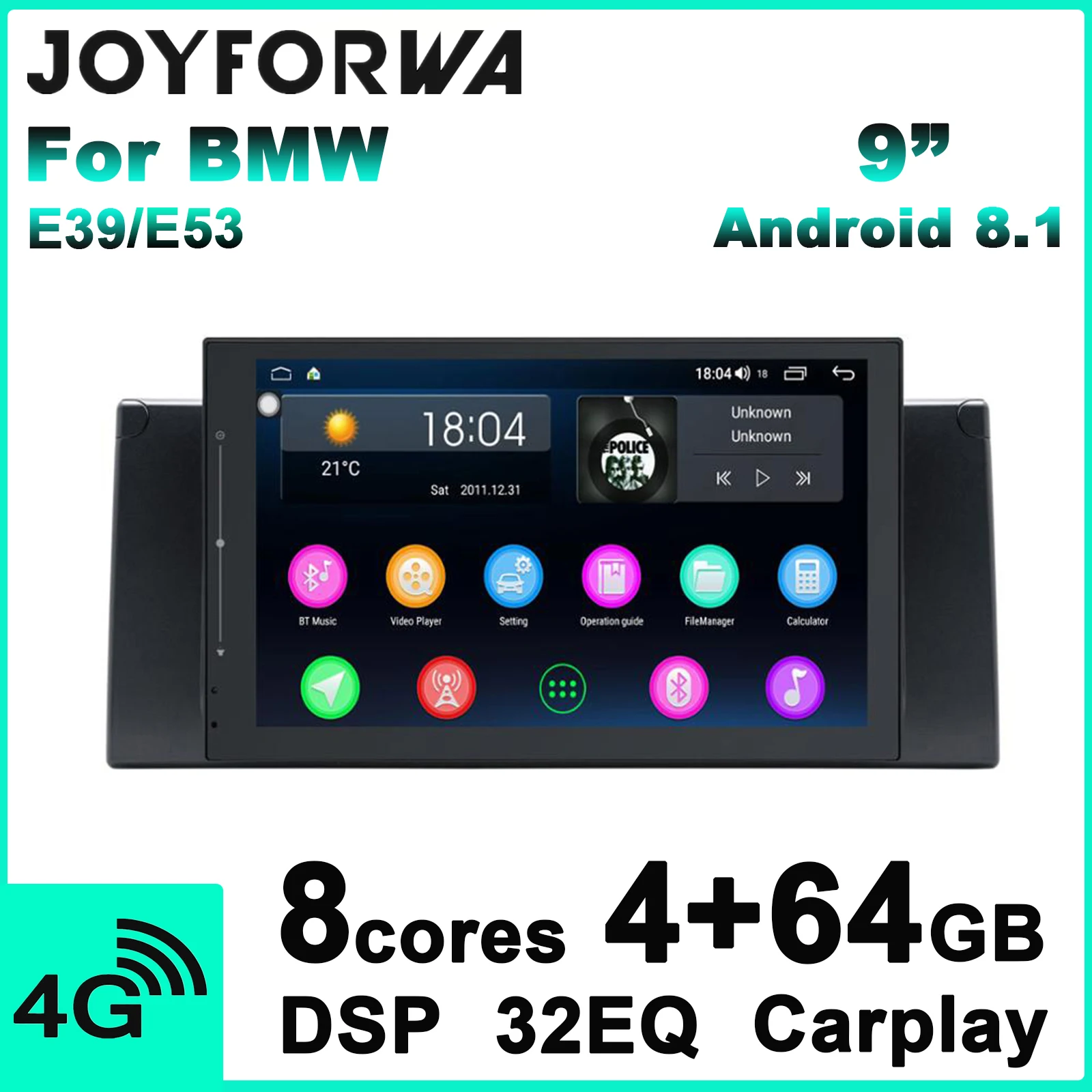 DSP Carplay 9 &quot1Din Android 8 1 Автомобильный мультимедийный радио для BMW E39 X5 E53 gps SPDIF