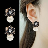 women%e2%80%99s famous fashion pearl flowers earring big rhinestones style ear studs gift to girls