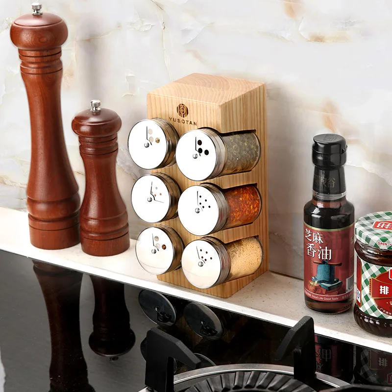 Деревянная коробка для приправ Набор банок специй деревянная бутылка и перца