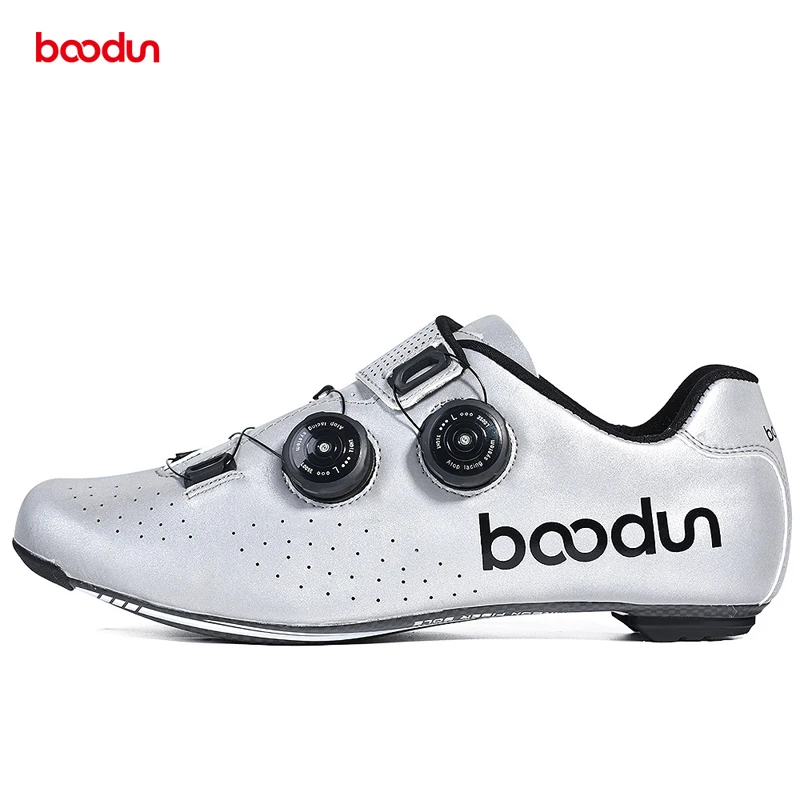 Jual BOODUN Pria Reflektif Sepatu Bersepeda Serat Karbon Ultra Peta Sepeda Sepatu Bebas-Slip Bernapas Triathlon Sepeda Balap Sepatu