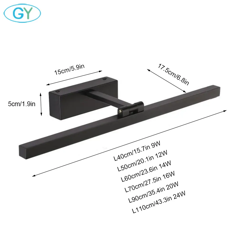 Светодиодный алюминиевый светильник для ванной длинный l40см l50см l60см l70см l90см