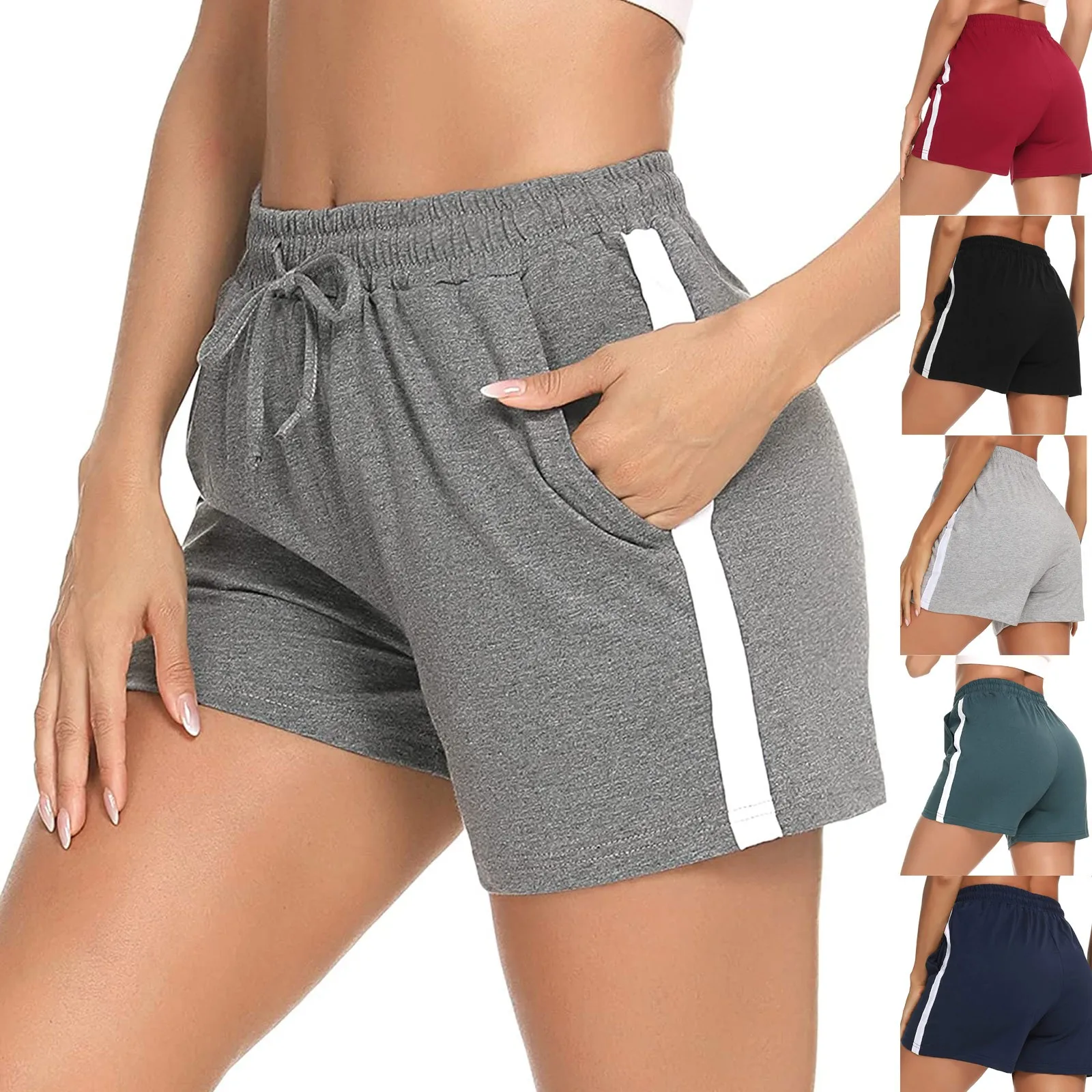 

Women Casual Sports Yoga Shorts Solid Elastic Waist Wide Leg Shorts With Slant Pockets Female Tracksuit Workout Bottoms Shorts