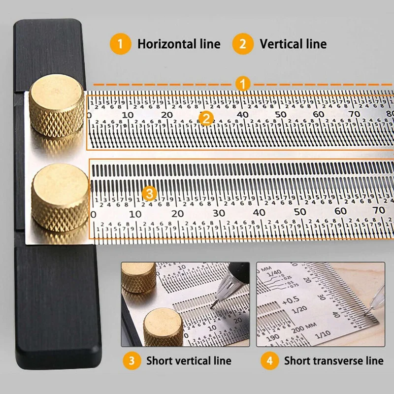 

2Pcs Aluminum Alloy Woodworking Marking Square Ruler T-Type Carpenter Measuring Scriber Measuring Tool 200mm & 300mm