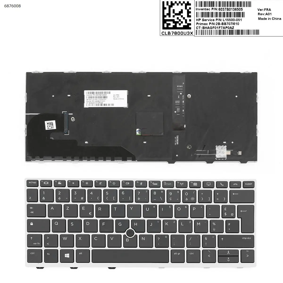 

French AZERTY New Replacement Keyboard for HP EliteBook 830 G5 730 G5 735 G5 836 G5 Laptop Backlit Silver Frame with Pointer