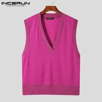 incerun fashion new men solid all match sleeveless deep vests autumn winter casual streetwear style knitted tank tops 2022 s 5xl