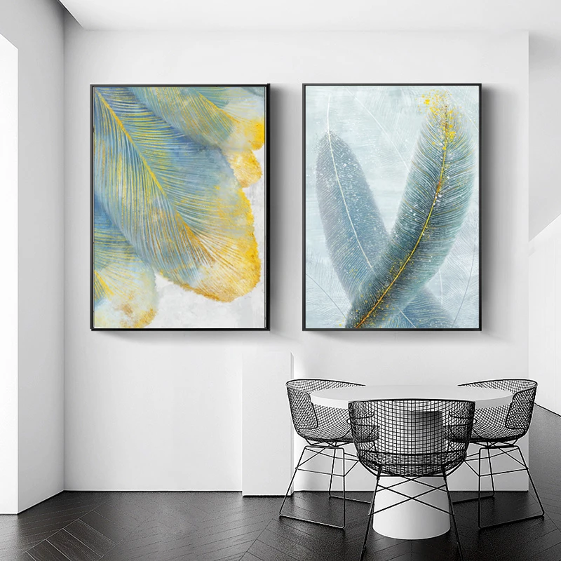 Настенная Картина на холсте с абстрактными перьями и растениями Постер