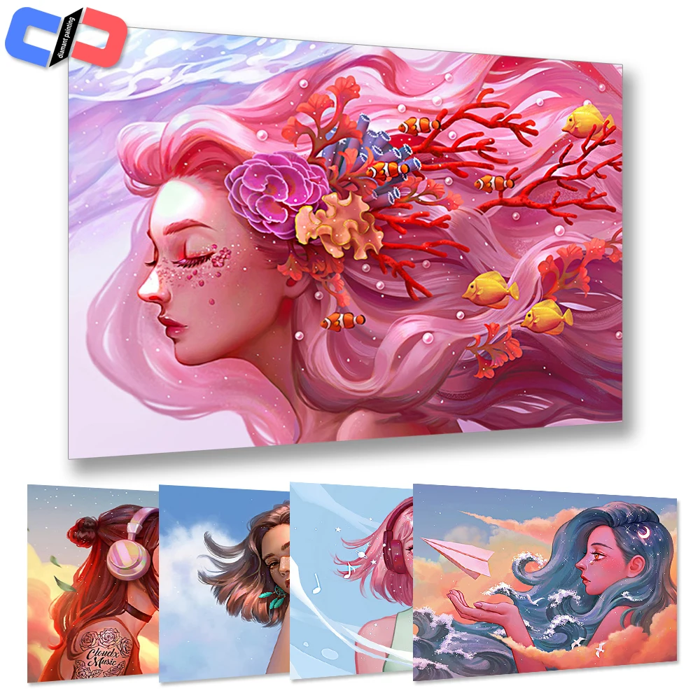 5D полноразмерная квадратная/круглая мультяшная девушка портрет Алмазная