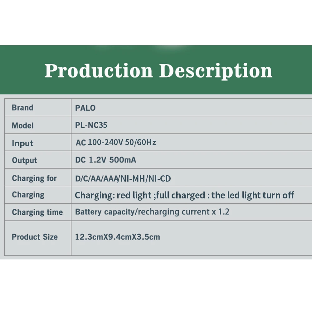 Светодиодный смарт-зарядное устройство PALO для батарей AA AAA SC C D размера 1 2 В Ni-MH Ni-CD