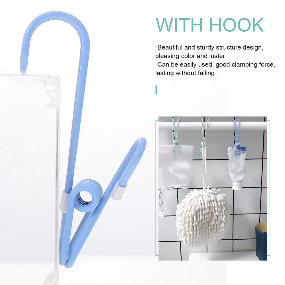 

10PCS Colorful Plastic-coated Clamp with Hook Clothing Drying Hanging Clip