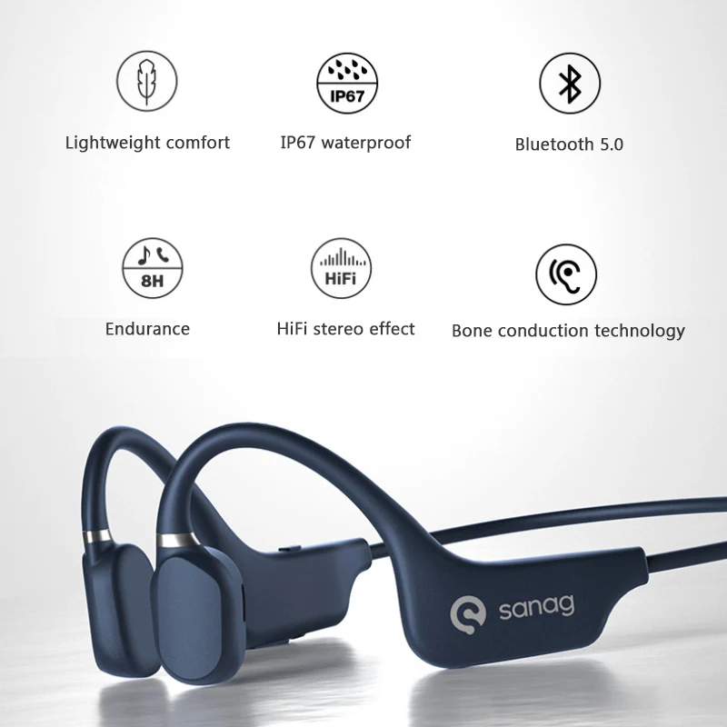 

5.0 Bluetooth Earphones A5 Sports Wireless Headset Ear-hook Air Bone Conduction Principle Stereo HIFI Headphones With Microphone