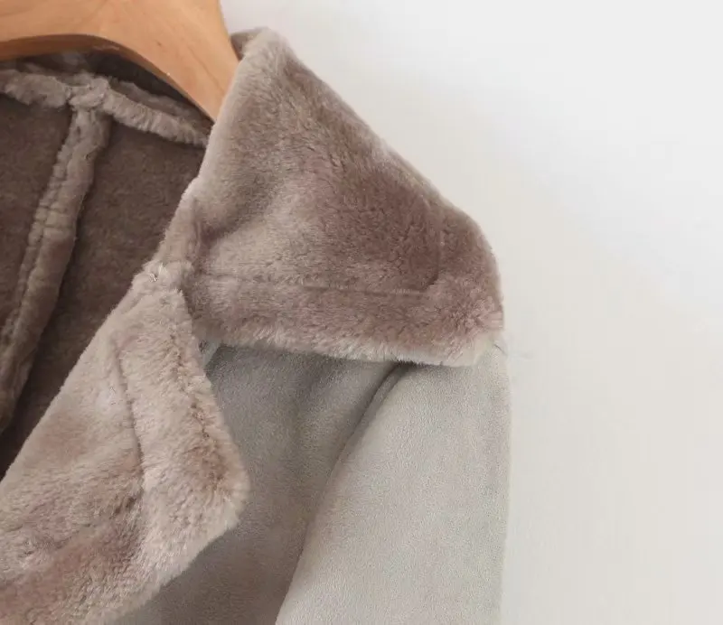 Buckskin/Женская куртка с длинными рукавами на молнии с отворотом; Новинка года; зимняя теплая Женская куртка в стиле Харадзюку с мехом; топ в стиле ретро