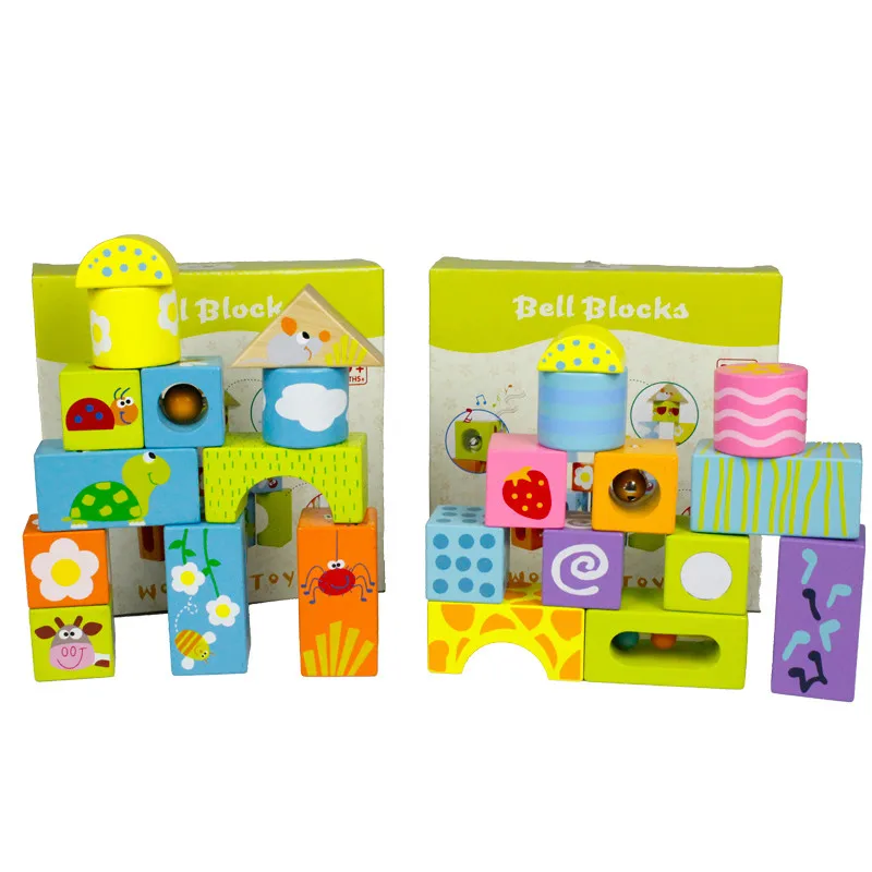 

12pcs Creative Baby Wood toy Cute blocks music building chopping block kids baby children animal plant early learn education toy