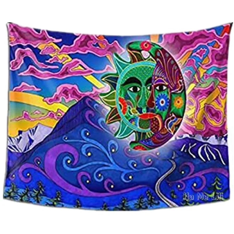 

Purple Wall Hanging Aesthetic Indie Sun And Moon Mountain Cloud Sunrise By Ho Me Lili Tapestry For Room Decor