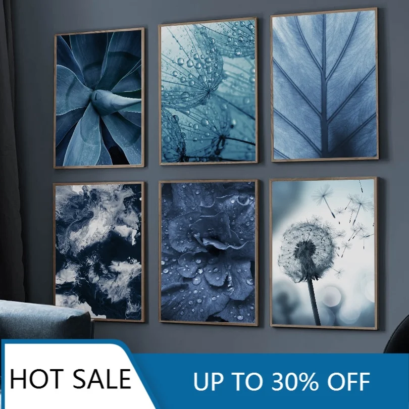 Синее Одуванчик листья суккуленты растение настенное Искусство Холст Живопись