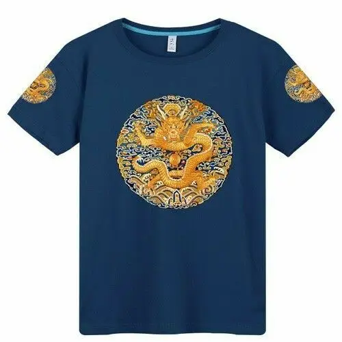 Новая мужская футболка с коротким рукавом в стиле династии Цин императора